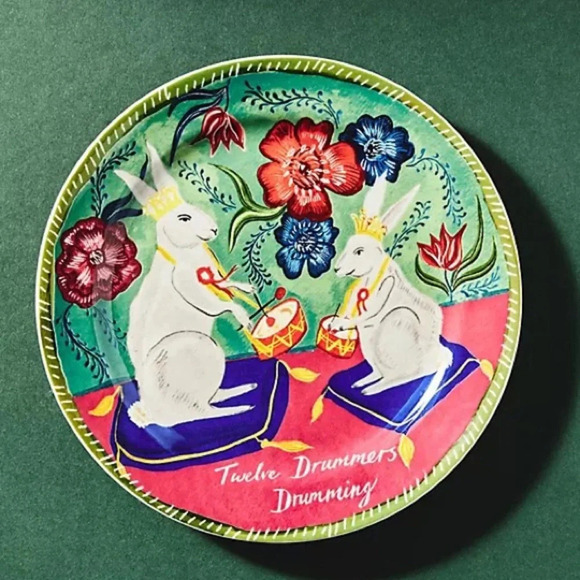 Anthropologie Emily Maud 12 Days Christmas  12 Drummers Dessert Plate - Picture 1 of 4